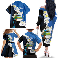 Personalized Nicaragua Independence Day Family Matching Off The Shoulder Long Sleeve Dress and Hawaiian Shirt Nicaraguan Guardabarranco Mix Sacuanjoche Flowers - Wonder Print Shop