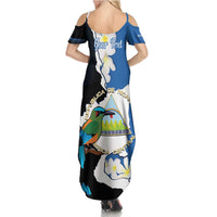 Personalized Nicaragua Independence Day Family Matching Summer Maxi Dress and Hawaiian Shirt Nicaraguan Guardabarranco Mix Sacuanjoche Flowers - Wonder Print Shop