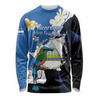 Personalized Nicaragua Independence Day Long Sleeve Shirt Nicaraguan Guardabarranco Mix Sacuanjoche Flowers - Wonder Print Shop