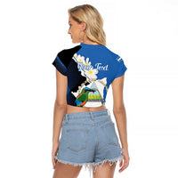 Personalized Nicaragua Independence Day Raglan Cropped T Shirt Nicaraguan Guardabarranco Mix Sacuanjoche Flowers - Wonder Print Shop