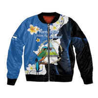 Personalized Nicaragua Independence Day Sleeve Zip Bomber Jacket Nicaraguan Guardabarranco Mix Sacuanjoche Flowers - Wonder Print Shop