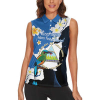Personalized Nicaragua Independence Day Women Sleeveless Polo Shirt Nicaraguan Guardabarranco Mix Sacuanjoche Flowers - Wonder Print Shop