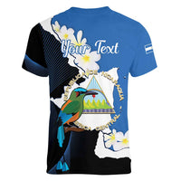 Personalized Nicaragua Independence Day Women V-Neck T-Shirt Nicaraguan Guardabarranco Mix Sacuanjoche Flowers - Wonder Print Shop