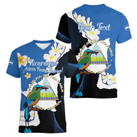 Personalized Nicaragua Independence Day Women V-Neck T-Shirt Nicaraguan Guardabarranco Mix Sacuanjoche Flowers - Wonder Print Shop