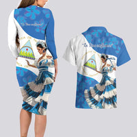 Felices Fiestas Patrias Nicaragua Couples Matching Long Sleeve Bodycon Dress and Hawaiian Shirt Bailes Nicaraguan Girl - Wonder Print Shop