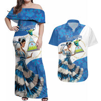 Felices Fiestas Patrias Nicaragua Couples Matching Off Shoulder Maxi Dress and Hawaiian Shirt Bailes Nicaraguan Girl - Wonder Print Shop