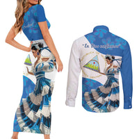 Felices Fiestas Patrias Nicaragua Couples Matching Short Sleeve Bodycon Dress and Long Sleeve Button Shirt Bailes Nicaraguan Girl - Wonder Print Shop