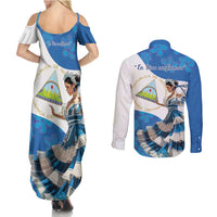 Felices Fiestas Patrias Nicaragua Couples Matching Summer Maxi Dress and Long Sleeve Button Shirt Bailes Nicaraguan Girl - Wonder Print Shop