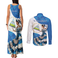 Felices Fiestas Patrias Nicaragua Couples Matching Tank Maxi Dress and Long Sleeve Button Shirt Bailes Nicaraguan Girl - Wonder Print Shop