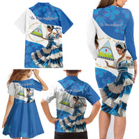 Felices Fiestas Patrias Nicaragua Family Matching Long Sleeve Bodycon Dress and Hawaiian Shirt Bailes Nicaraguan Girl - Wonder Print Shop