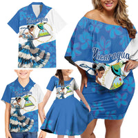 Felices Fiestas Patrias Nicaragua Family Matching Off Shoulder Short Dress and Hawaiian Shirt Bailes Nicaraguan Girl - Wonder Print Shop
