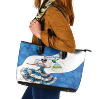 Felices Fiestas Patrias Nicaragua Leather Tote Bag Bailes Nicaraguan Girl - Wonder Print Shop