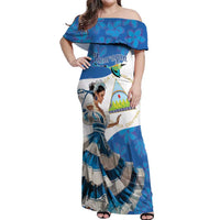 Felices Fiestas Patrias Nicaragua Off Shoulder Maxi Dress Bailes Nicaraguan Girl - Wonder Print Shop