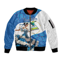 Felices Fiestas Patrias Nicaragua Sleeve Zip Bomber Jacket Bailes Nicaraguan Girl - Wonder Print Shop