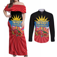 Antigua Carnival Couples Matching Off Shoulder Maxi Dress and Long Sleeve Button Shirt Greatest Summer Festival Of Caribbean LT14