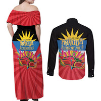 Antigua Carnival Couples Matching Off Shoulder Maxi Dress and Long Sleeve Button Shirt Greatest Summer Festival Of Caribbean LT14