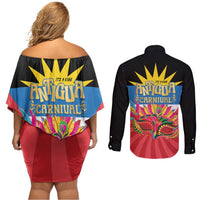 Antigua Carnival Couples Matching Off Shoulder Short Dress and Long Sleeve Button Shirt Greatest Summer Festival Of Caribbean LT14
