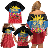 Antigua Carnival Family Matching Off Shoulder Short Dress and Hawaiian Shirt Greatest Summer Festival Of Caribbean LT14