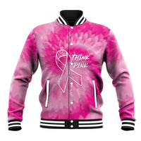 Personalized Breast Cancer Awareness Baseball Jacket Think Pink Tie Dye Ribbon - Wonder Print Shop