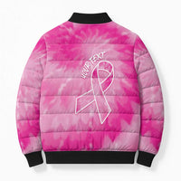 Breast Cancer Awareness Bomber Puffer Jacket Think Pink Tie Dye Ribbon - Wonder Print Shop