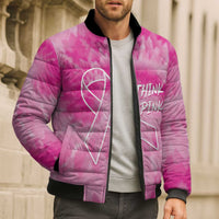 Breast Cancer Awareness Bomber Puffer Jacket Think Pink Tie Dye Ribbon - Wonder Print Shop
