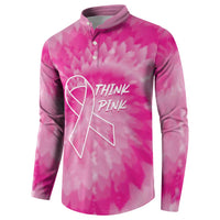 Personalized Breast Cancer Awareness Button Sweatshirt Think Pink Tie Dye Ribbon - Wonder Print Shop