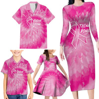 Personalized Breast Cancer Awareness Family Matching Long Sleeve Bodycon Dress and Hawaiian Shirt Think Pink Tie Dye Ribbon - Wonder Print Shop