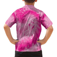 Personalized Breast Cancer Awareness Family Matching Short Sleeve Bodycon Dress and Hawaiian Shirt Think Pink Tie Dye Ribbon - Wonder Print Shop