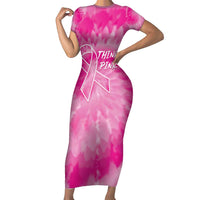 Personalized Breast Cancer Awareness Family Matching Short Sleeve Bodycon Dress and Hawaiian Shirt Think Pink Tie Dye Ribbon - Wonder Print Shop