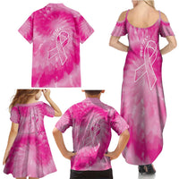 Personalized Breast Cancer Awareness Family Matching Summer Maxi Dress and Hawaiian Shirt Think Pink Tie Dye Ribbon - Wonder Print Shop
