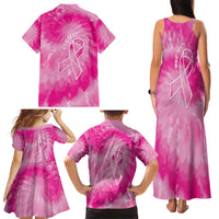 Personalized Breast Cancer Awareness Family Matching Tank Maxi Dress and Hawaiian Shirt Think Pink Tie Dye Ribbon - Wonder Print Shop