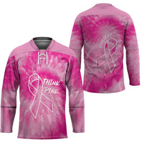 Breast Cancer Awareness Hockey Jersey Think Pink Tie Dye Ribbon - Wonder Print Shop
