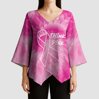 Breast Cancer Awareness Kimono Sleeve Blouse Think Pink Tie Dye Ribbon - Wonder Print Shop