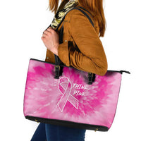 Personalized Breast Cancer Awareness Leather Tote Bag Think Pink Tie Dye Ribbon - Wonder Print Shop