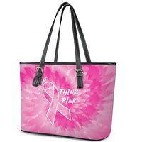 Personalized Breast Cancer Awareness Leather Tote Bag Think Pink Tie Dye Ribbon - Wonder Print Shop