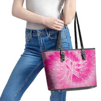 Personalized Breast Cancer Awareness Leather Tote Bag Think Pink Tie Dye Ribbon - Wonder Print Shop