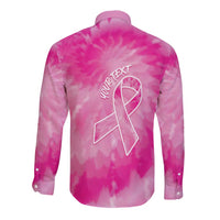 Personalized Breast Cancer Awareness Long Sleeve Button Shirt Think Pink Tie Dye Ribbon - Wonder Print Shop