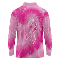 Personalized Breast Cancer Awareness Long Sleeve Polo Shirt Think Pink Tie Dye Ribbon - Wonder Print Shop