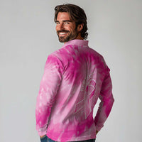 Personalized Breast Cancer Awareness Long Sleeve Polo Shirt Think Pink Tie Dye Ribbon - Wonder Print Shop