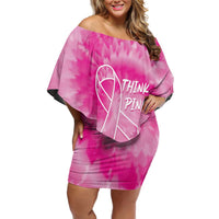 Personalized Breast Cancer Awareness Off Shoulder Short Dress Think Pink Tie Dye Ribbon - Wonder Print Shop