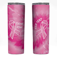 Personalized Breast Cancer Awareness Skinny Tumbler Think Pink Tie Dye Ribbon - Wonder Print Shop