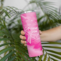 Personalized Breast Cancer Awareness Skinny Tumbler Think Pink Tie Dye Ribbon - Wonder Print Shop