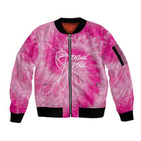 Personalized Breast Cancer Awareness Sleeve Zip Bomber Jacket Think Pink Tie Dye Ribbon - Wonder Print Shop
