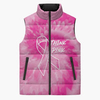 Breast Cancer Awareness Sleeveless Puffer Jacket Think Pink Tie Dye Ribbon - Wonder Print Shop
