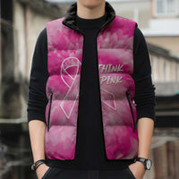Breast Cancer Awareness Sleeveless Puffer Jacket Think Pink Tie Dye Ribbon - Wonder Print Shop