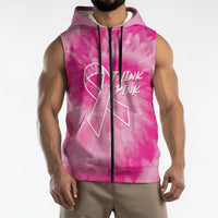 Breast Cancer Awareness Sleeveless Zip Hoodie Think Pink Tie Dye Ribbon - Wonder Print Shop