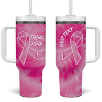 Personalized Breast Cancer Awareness Tumbler With Handle Think Pink Tie Dye Ribbon - Wonder Print Shop