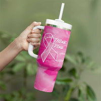 Personalized Breast Cancer Awareness Tumbler With Handle Think Pink Tie Dye Ribbon - Wonder Print Shop