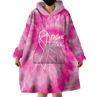 Personalized Breast Cancer Awareness Wearable Blanket Hoodie Think Pink Tie Dye Ribbon - Wonder Print Shop