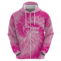 Personalized Breast Cancer Awareness Zip Hoodie Think Pink Tie Dye Ribbon - Wonder Print Shop